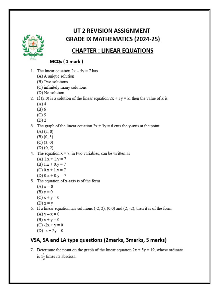 Grade IX Math Revision: Linear Equations | PDF | Sphere | Equations