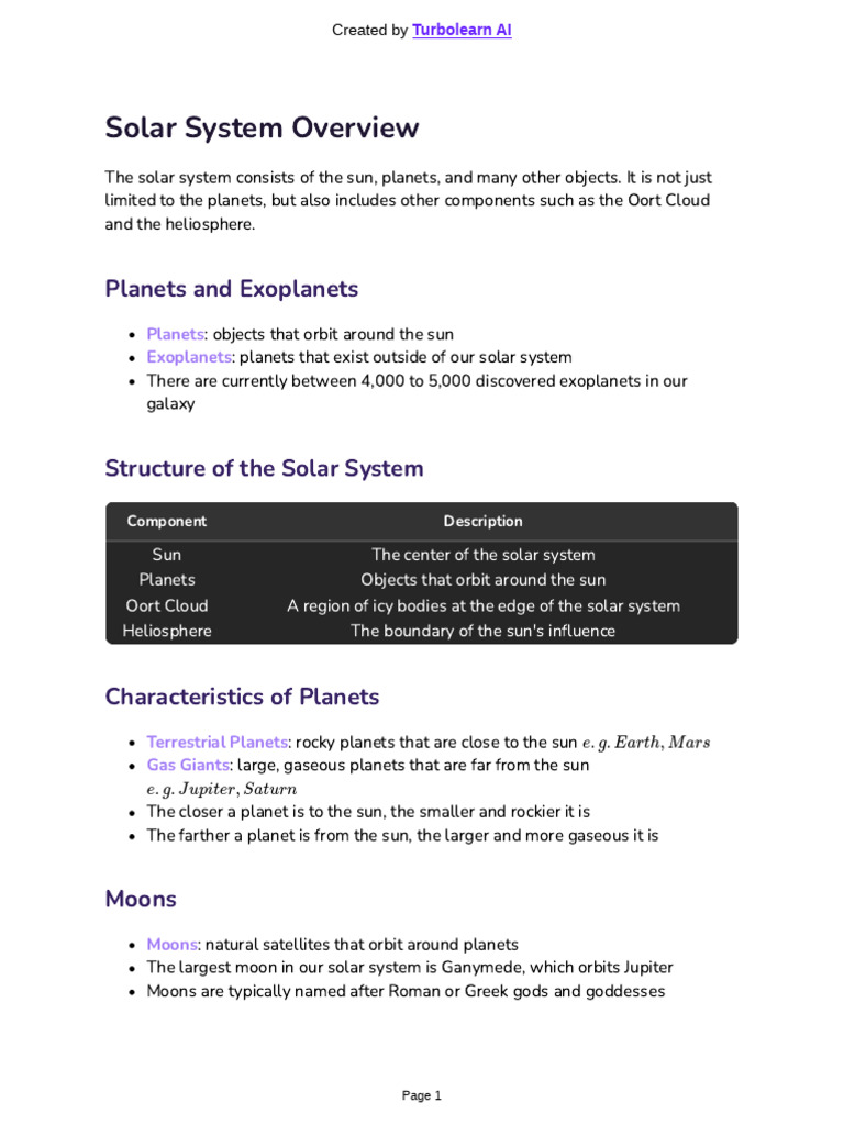 Solar System Components Guide | PDF | Solar System | Comet