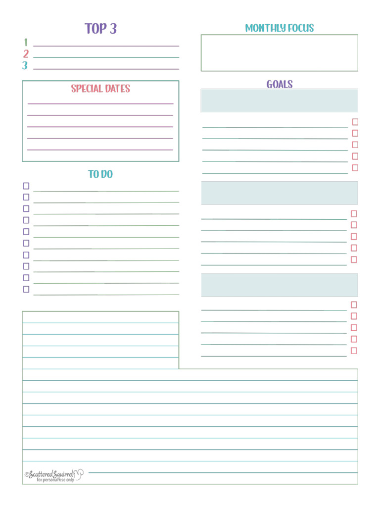 TP Monthly Planner | PDF