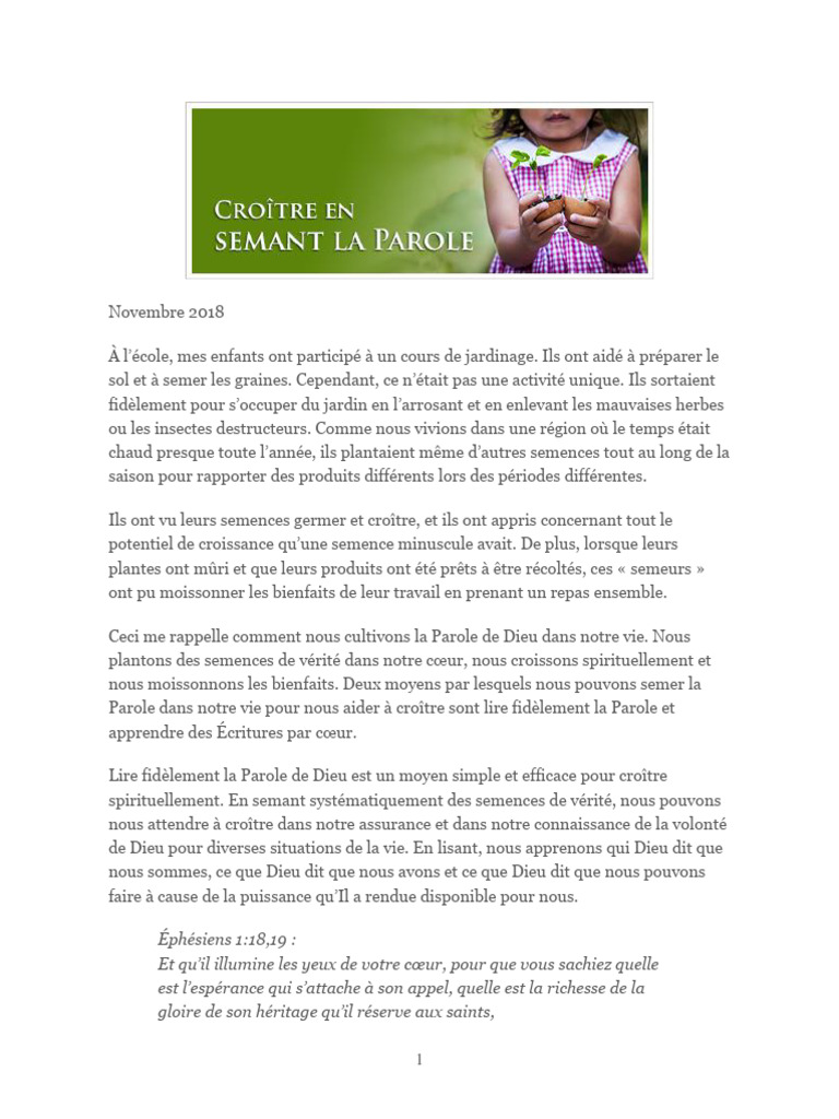 Croitre en Semant La Parole | PDF