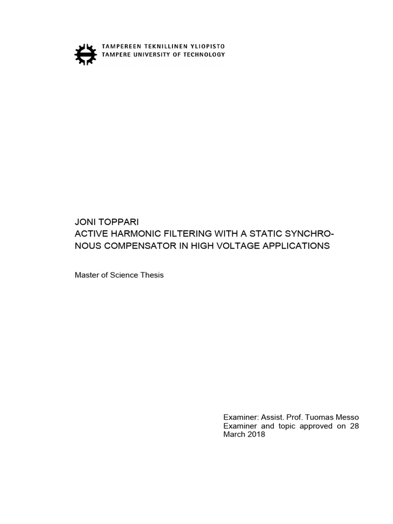 Joni Toppari Active Harmonic Filtering With A Static Synchro-Nous ...