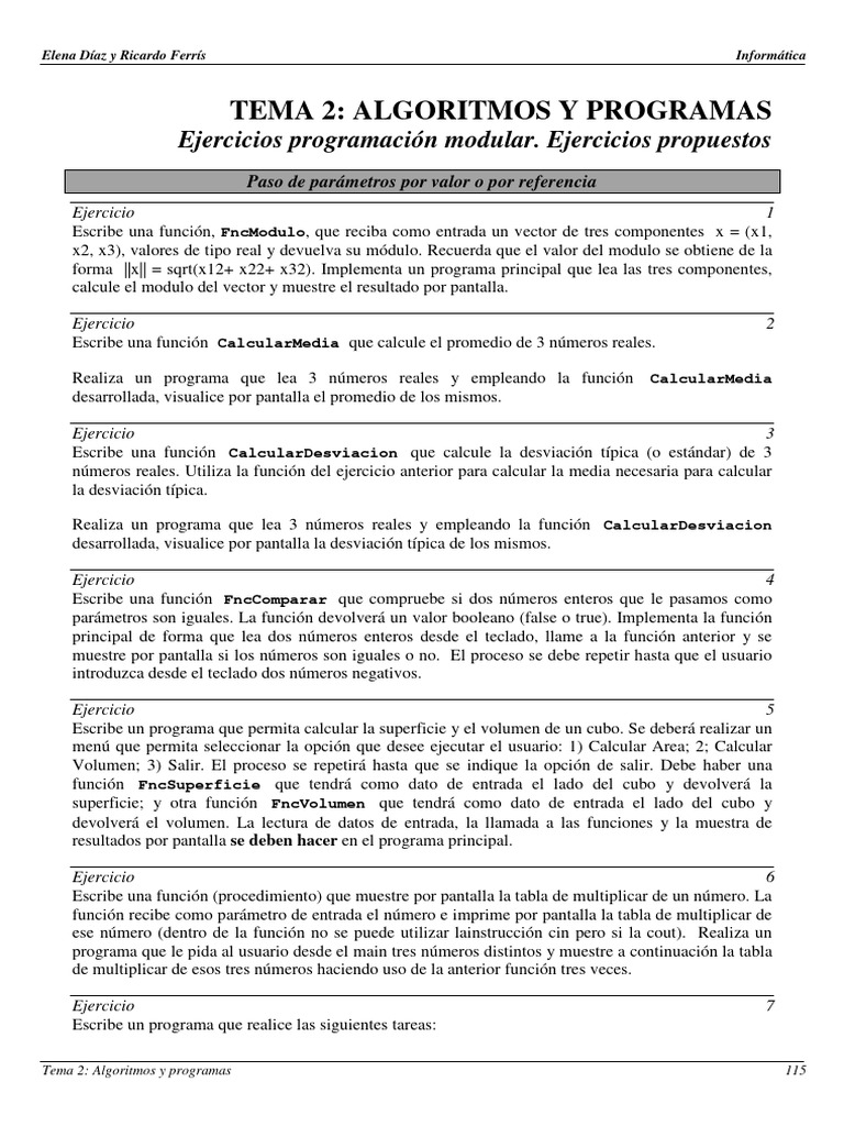 Ejercicios de Programación Modular en C++ | PDF | Algoritmos | División ...