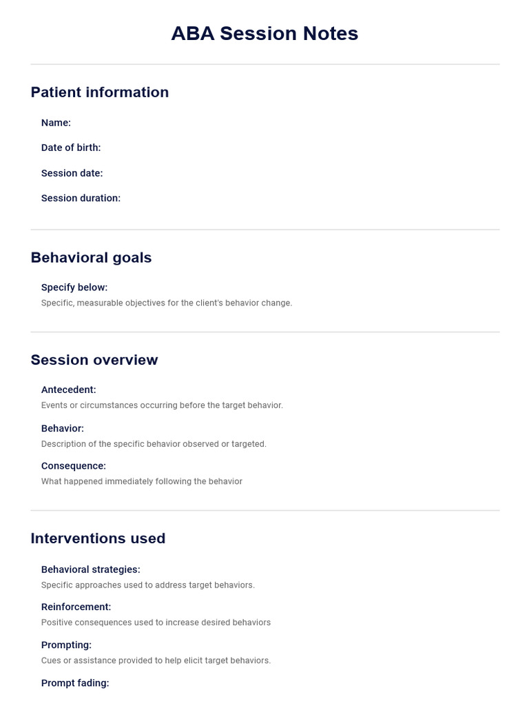ABA Session Notes Template | PDF