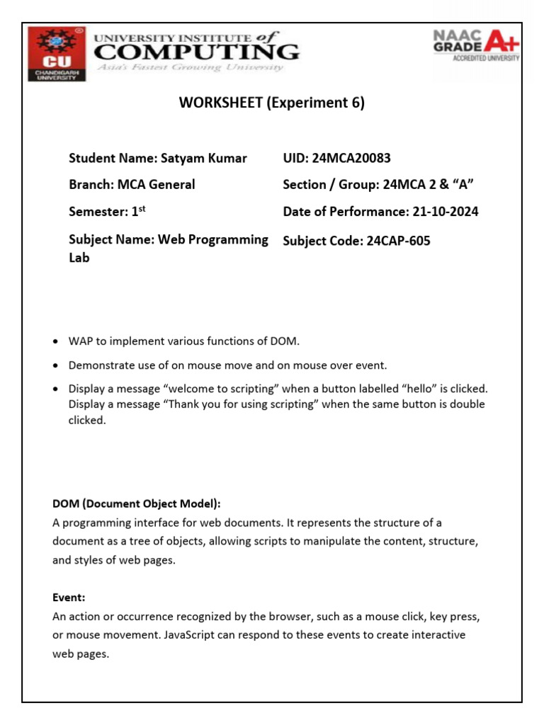 DOM Manipulation and Event Handling Lab | PDF | Document Object Model ...