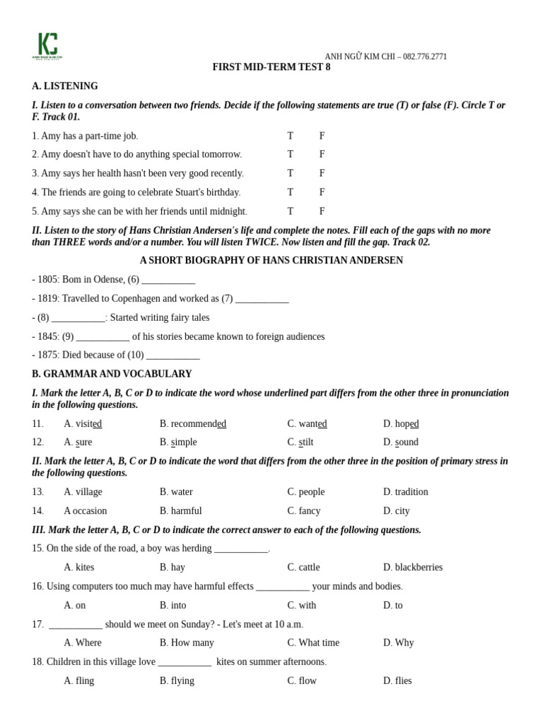 English Mid Term Test 8 Guide Pdf