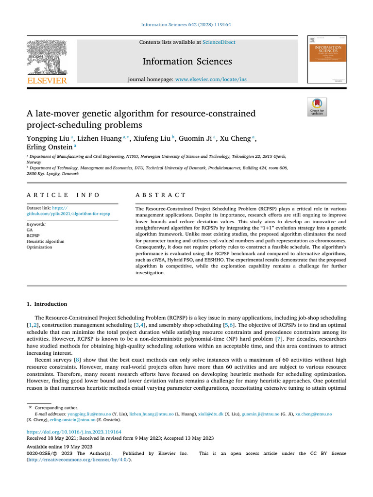 A Late Mover Genetic Algorithm For Resource Constrained Project | PDF ...