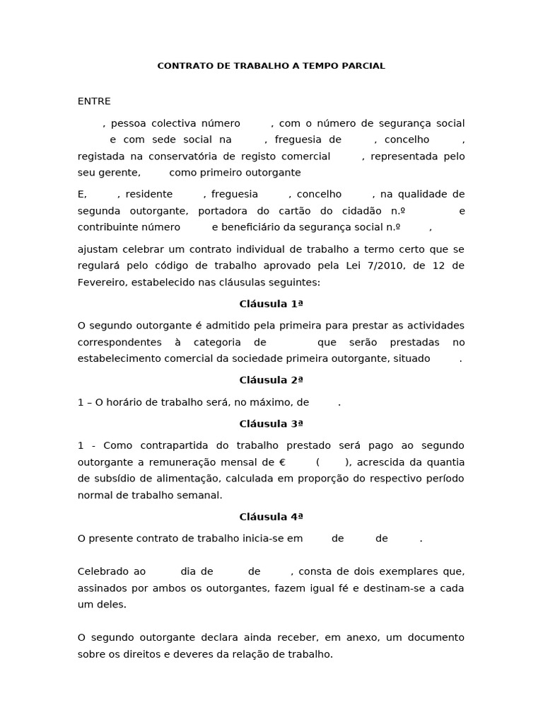 Contrato 20de 20trabalho 20a 20tempo 20parcial | PDF