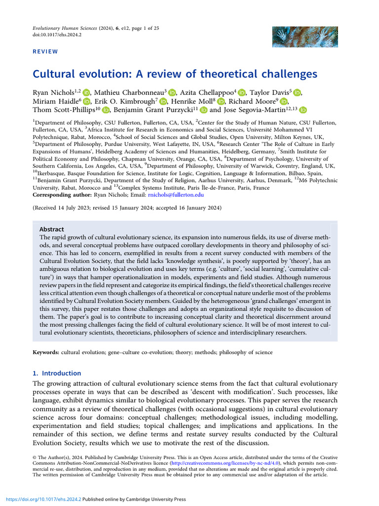 Div Class Title Cultural Evolution A Review of Theoretical Challenges ...