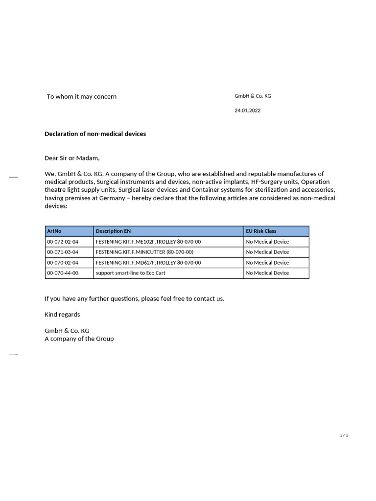 Declaration of Non-Medical Devices | PDF | Business | Technology ...