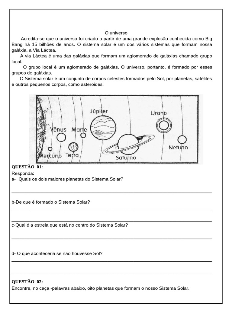 AVALIAÇÃO DE CIÊNCIAS 1º BIMESTRE 3º ANO | PDF | Terra | Sistema Solar