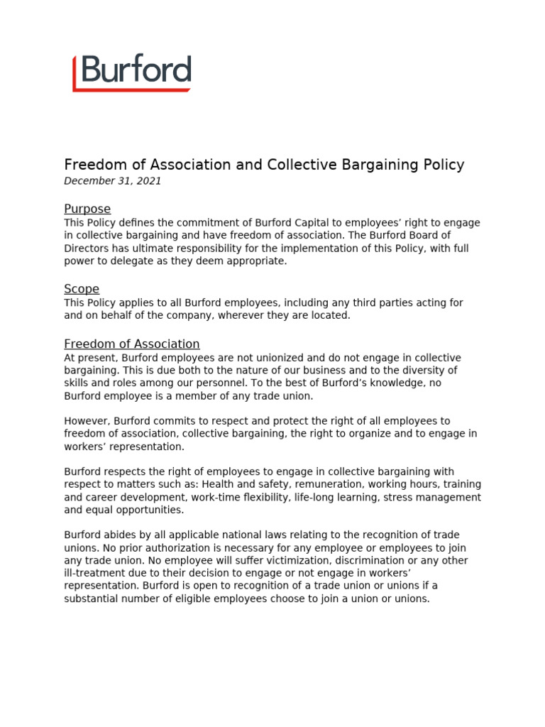 Burford Capital Freedom of Association and Collective Bargaining Policy ...