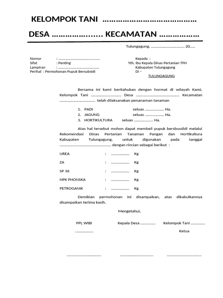 Blangko Pengajuan RDKK | PDF