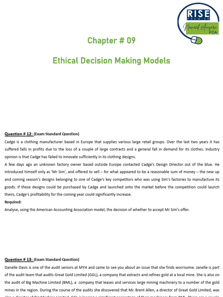 Ethical Decision Making in Business Cases | PDF