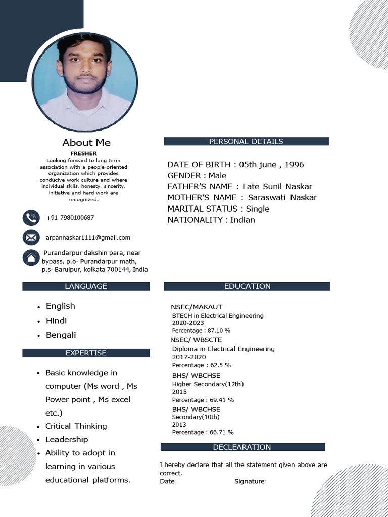 Fresher Electrical Engineer Resume | PDF