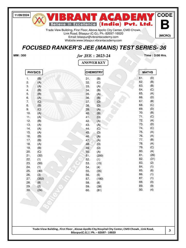 Answer Key With Solution (11-09-2024) | PDF