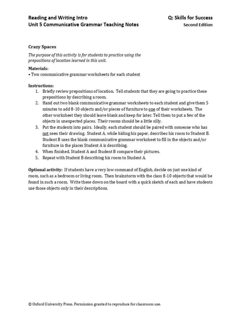 Q2e RW0 U05 GrammarTeachingNotes | PDF | Foreign Language Studies