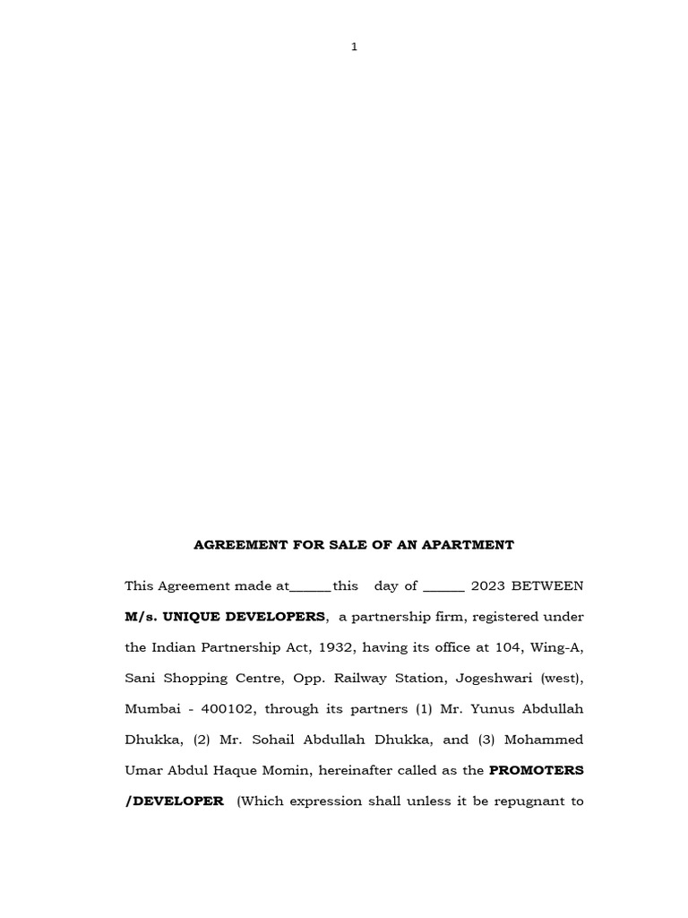 1 Proforma of Agreement For Sale | PDF | Breach Of Contract | Indemnity