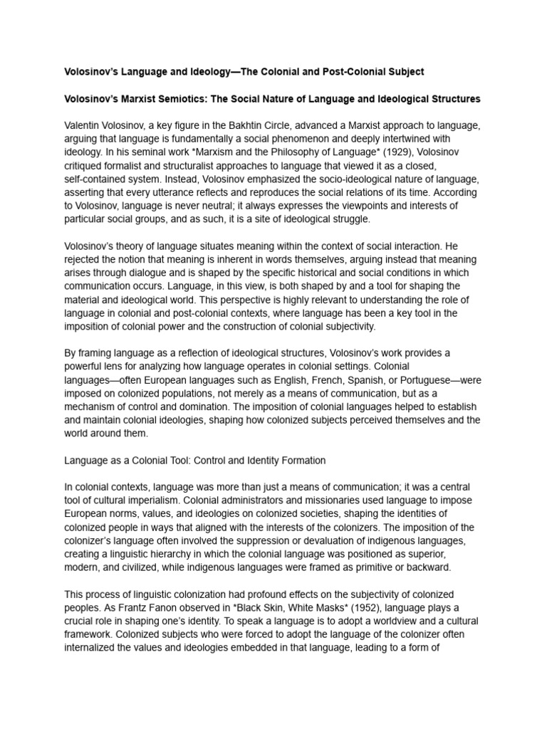Language and Ideology in Colonialism | PDF | Postcolonialism | Colonialism