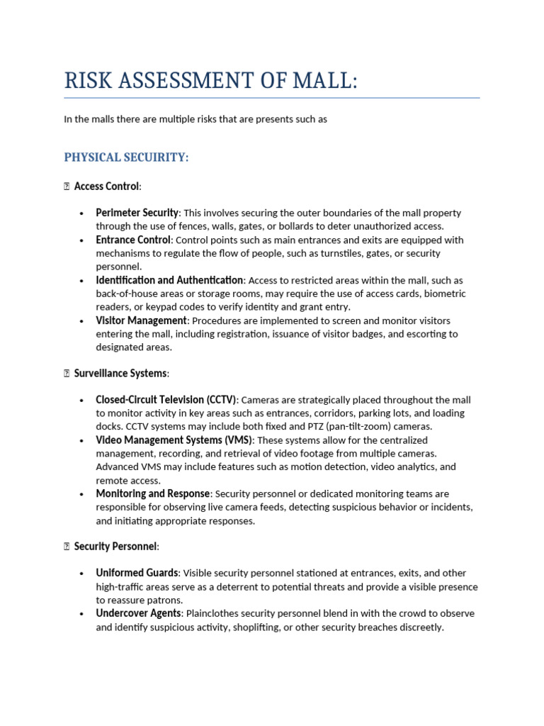 Risk Assessment of Mall | PDF | Fire Safety | Fire Sprinkler System