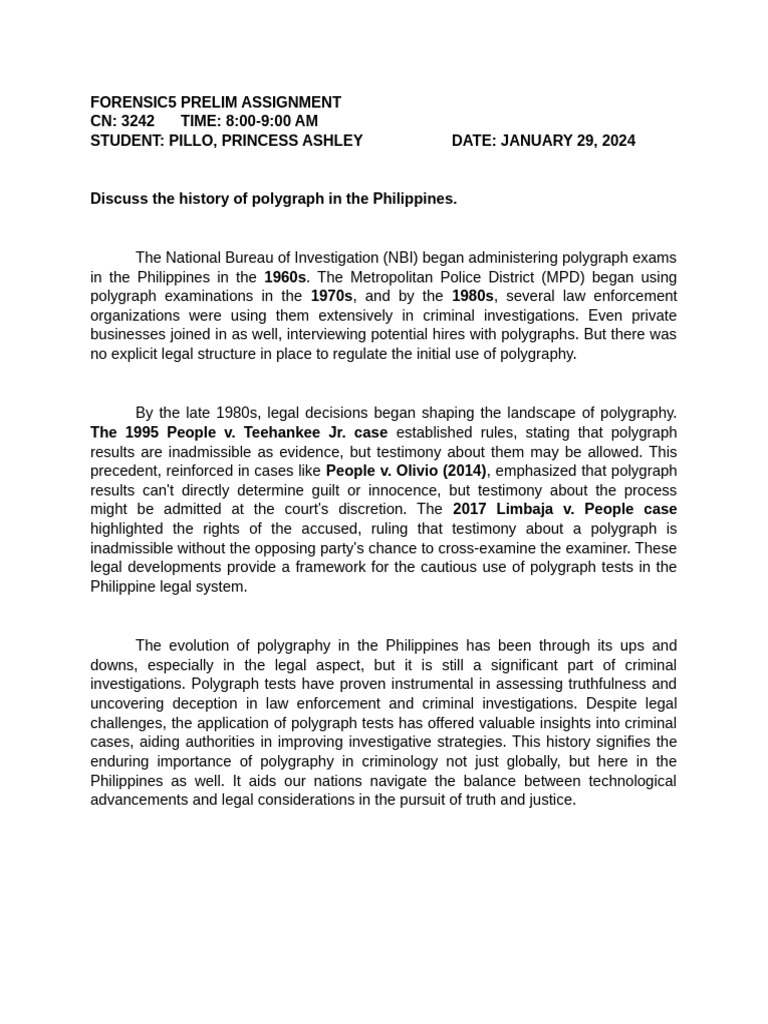 History of Polygraph Use in the Philippines | PDF