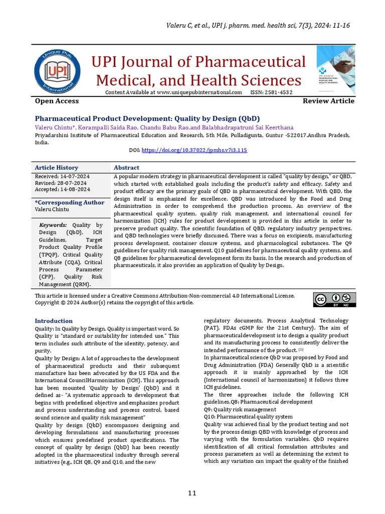 Pharmaceutical Product Development Quality by Design (QBD) | PDF