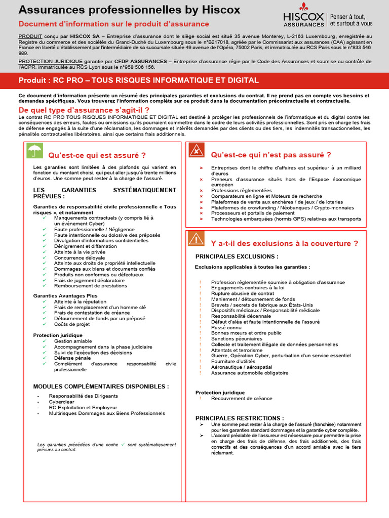 Assurance RC Pro Informatique et Digital | PDF | Assurance