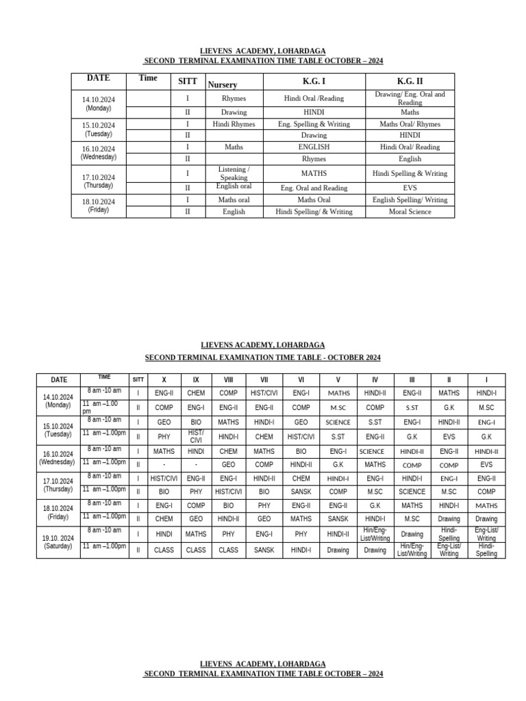 Second Terminal Exam Timetable 2024 | PDF | Foreign Language Studies