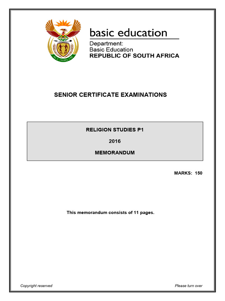 Religion Studies P1 May-June 2016 Memo Eng | PDF | Abrahamic Religions ...