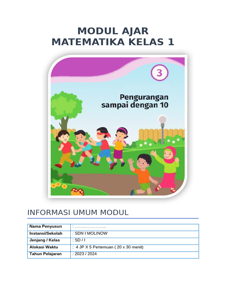 Modul Ajar Matematika Kelas 1 SD | PDF | Karier & Perkembangan | Seni
