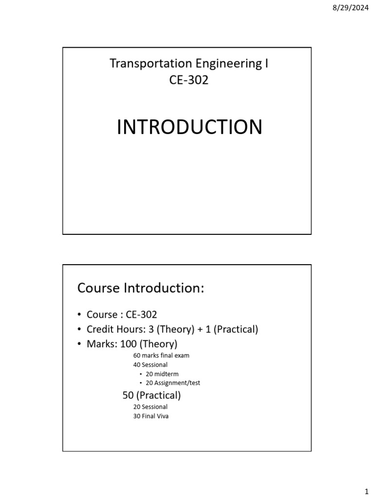 Transportation Engineering Course Overview | PDF | Transport ...