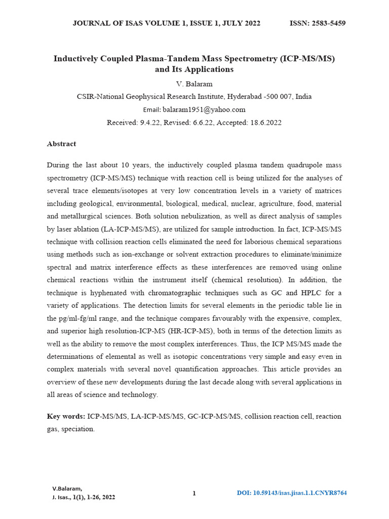 ICP-MS/MS: Advances and Applications | PDF | Mass Spectrometry ...