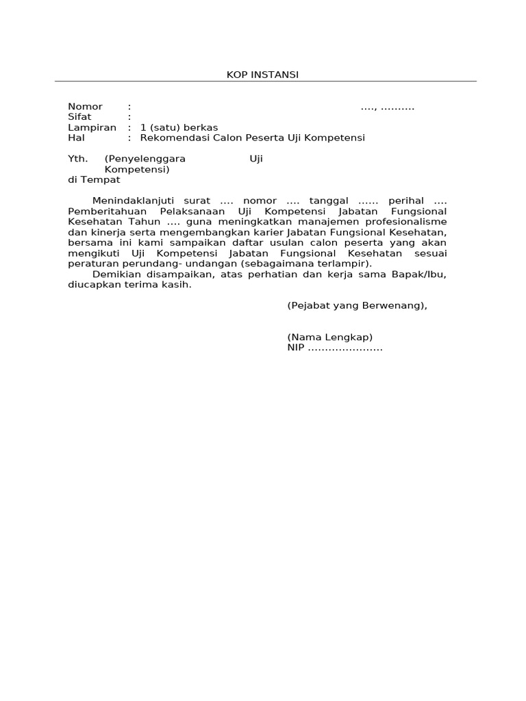 Rekomendasi Peserta Uji Kompetensi Kesehatan | PDF