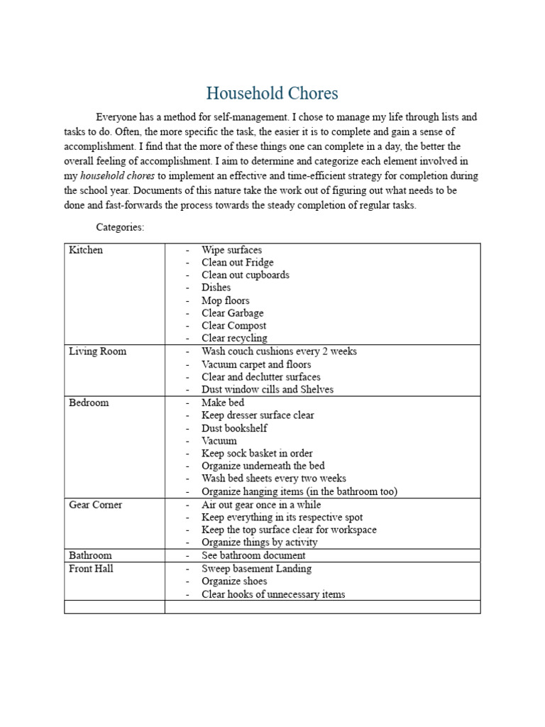 Household Chores Management Guide | PDF