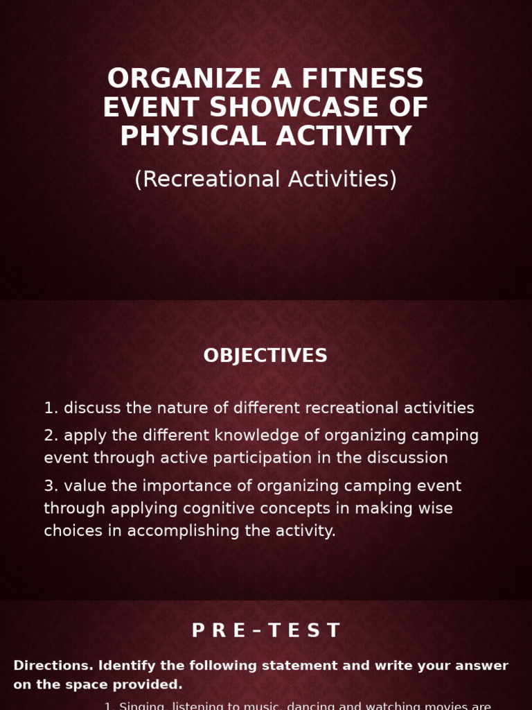 Organizing a Recreational Fitness Event | PDF | Camping | Recreation