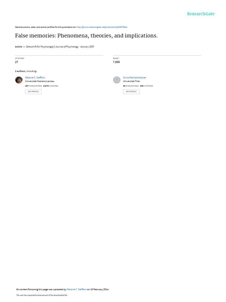 Steffens Mecklen False Mem ZPsy | PDF | Memory | Recall (Memory)