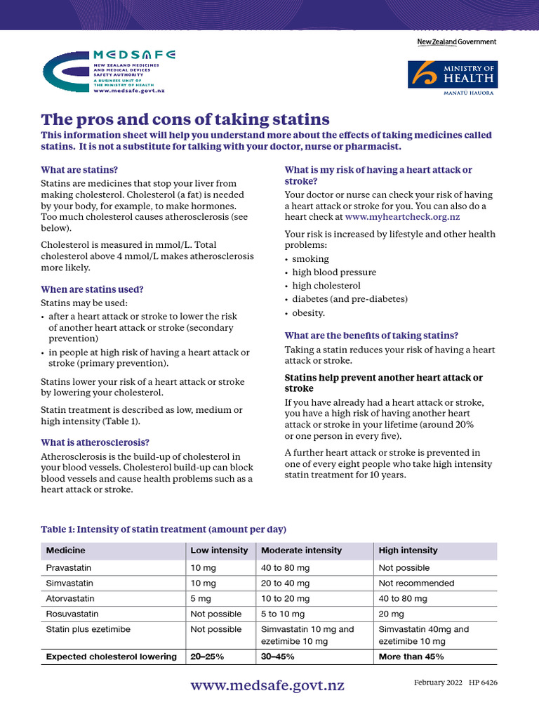 Pros and Cons of Statin Use | PDF | Statin | Stroke