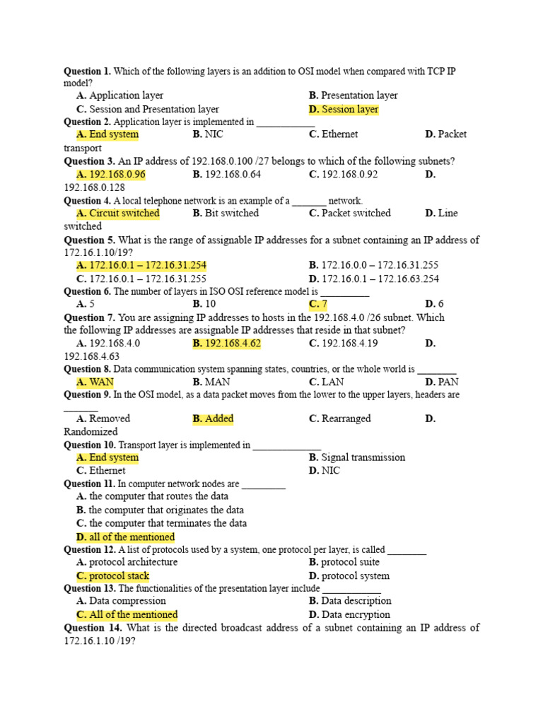 Networking Concepts and IP Addressing Quiz | PDF | Computer Network ...