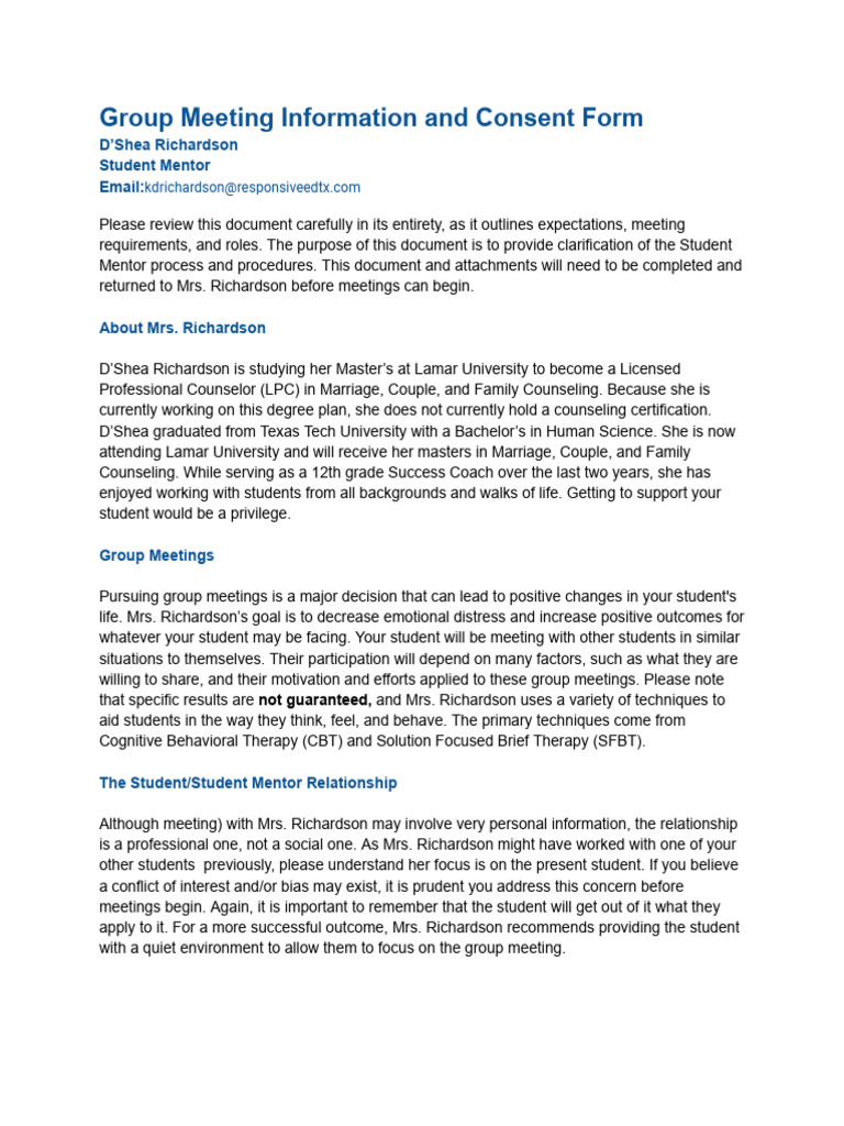 Group Therapy Consent and Confidentiality | PDF | Psychotherapy ...