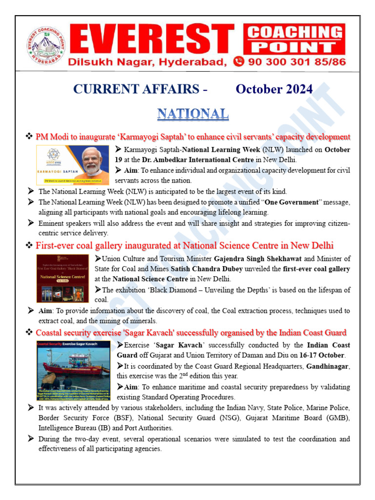 Current Affairs Update: October 2024 | PDF