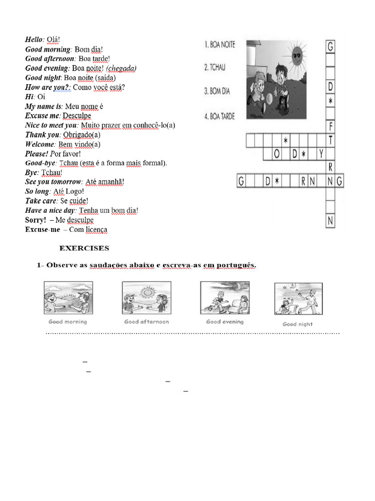 Aula 3 Greetings Exercises | PDF