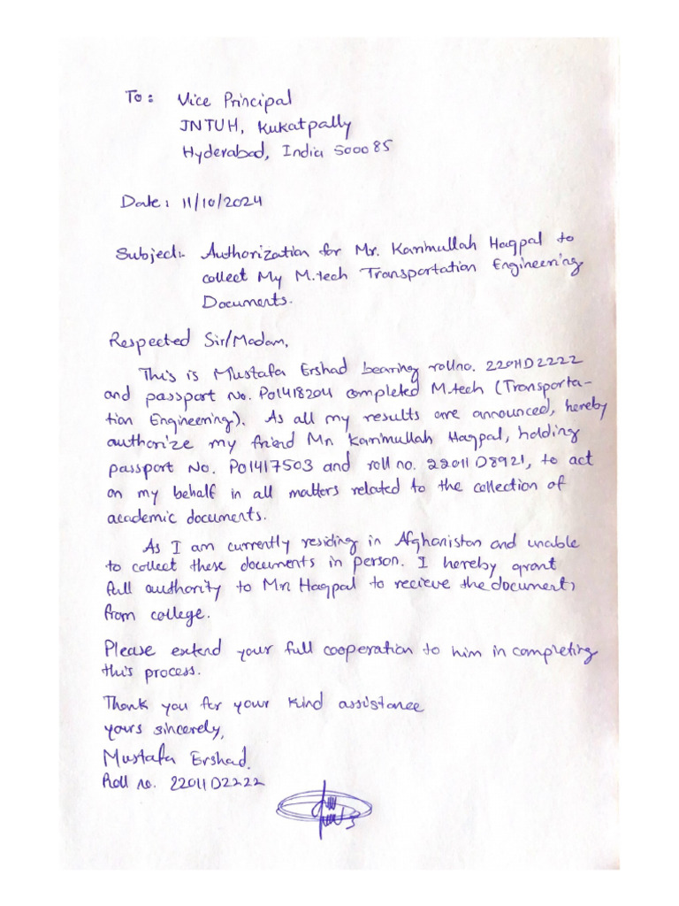 Letter To Vice Principal | PDF