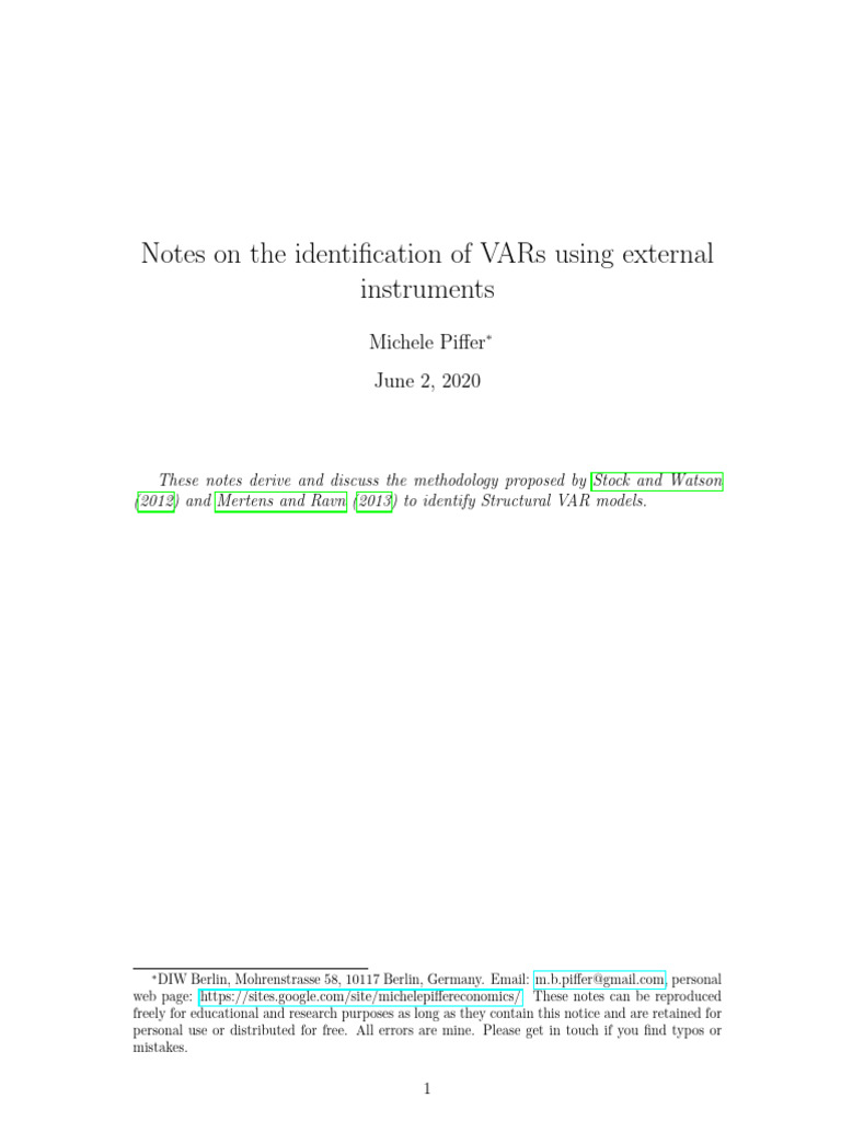 Notes On The Identification of VARs Using External Instruments ...