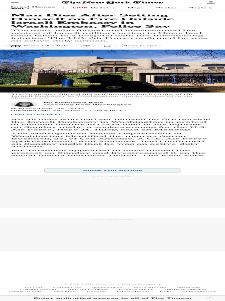 Man Dies After Setting Himself On Fire Outside Is… PDF