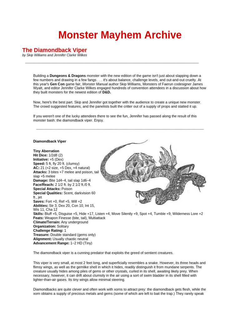 Diamondback Viper: D&D Monster Guide | PDF | Dwarf (Dungeons & Dragons)