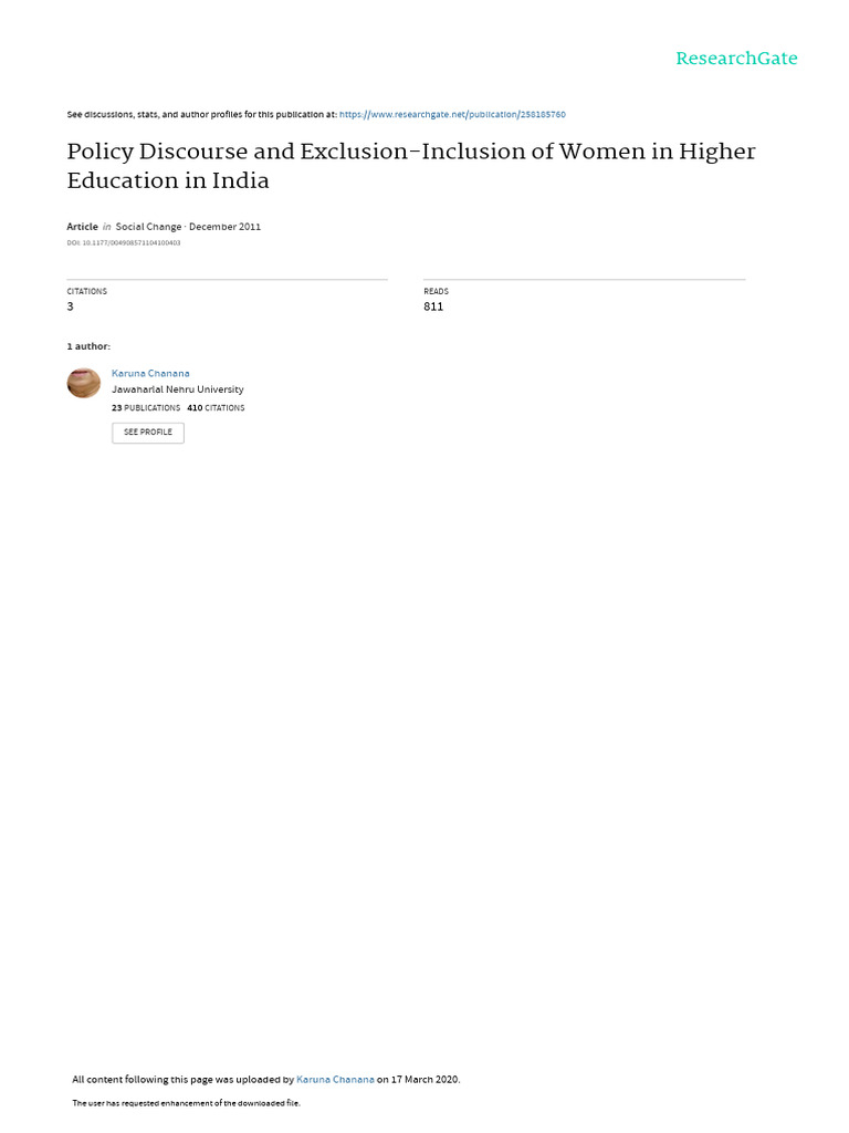 Women's Inclusion in Indian Higher Education | PDF | Policy | Gender