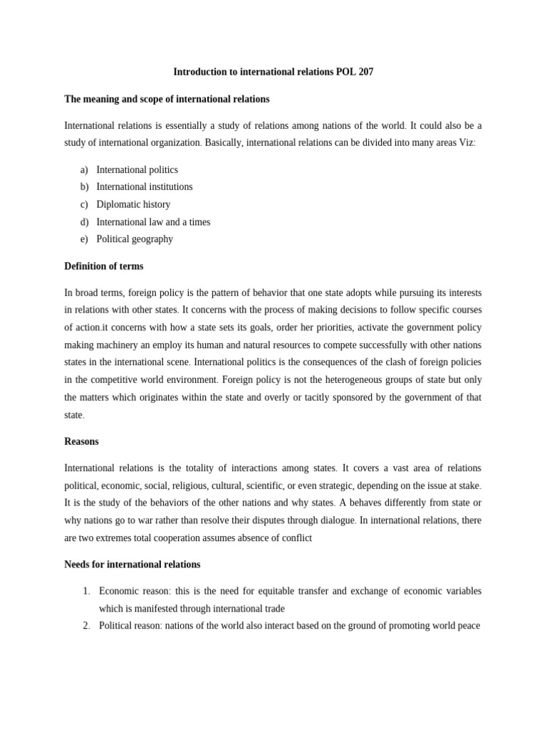 Introduction to International Relations POL 207 | PDF | Policy | Nigeria
