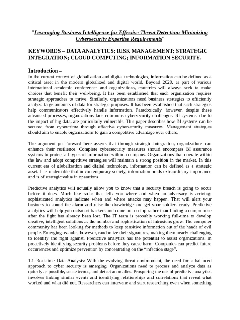 Business Intelligence in Cybersecurity | PDF | Computer Security | Security