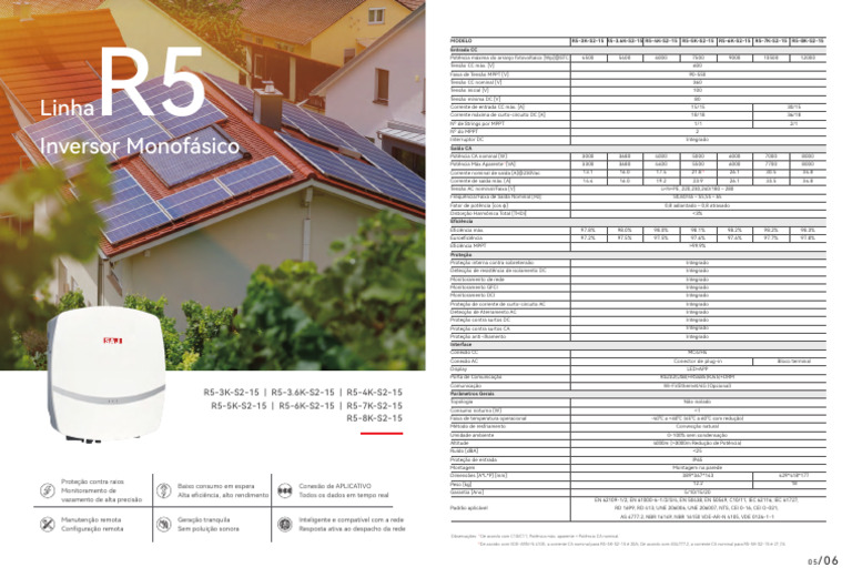 Datasheet Inversor R5-6K-S2-15 | PDF | Eletromagnetismo | Energia elétrica