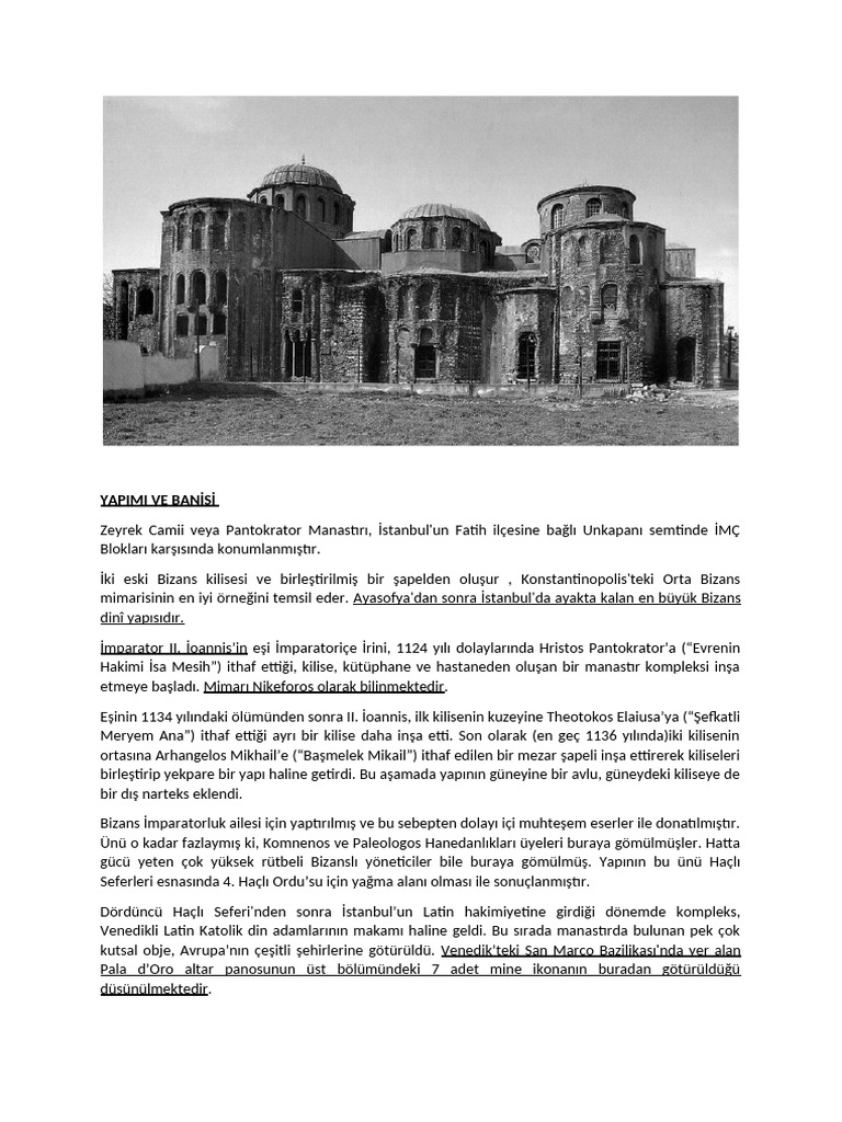 Molla Zeyrek Camii | PDF
