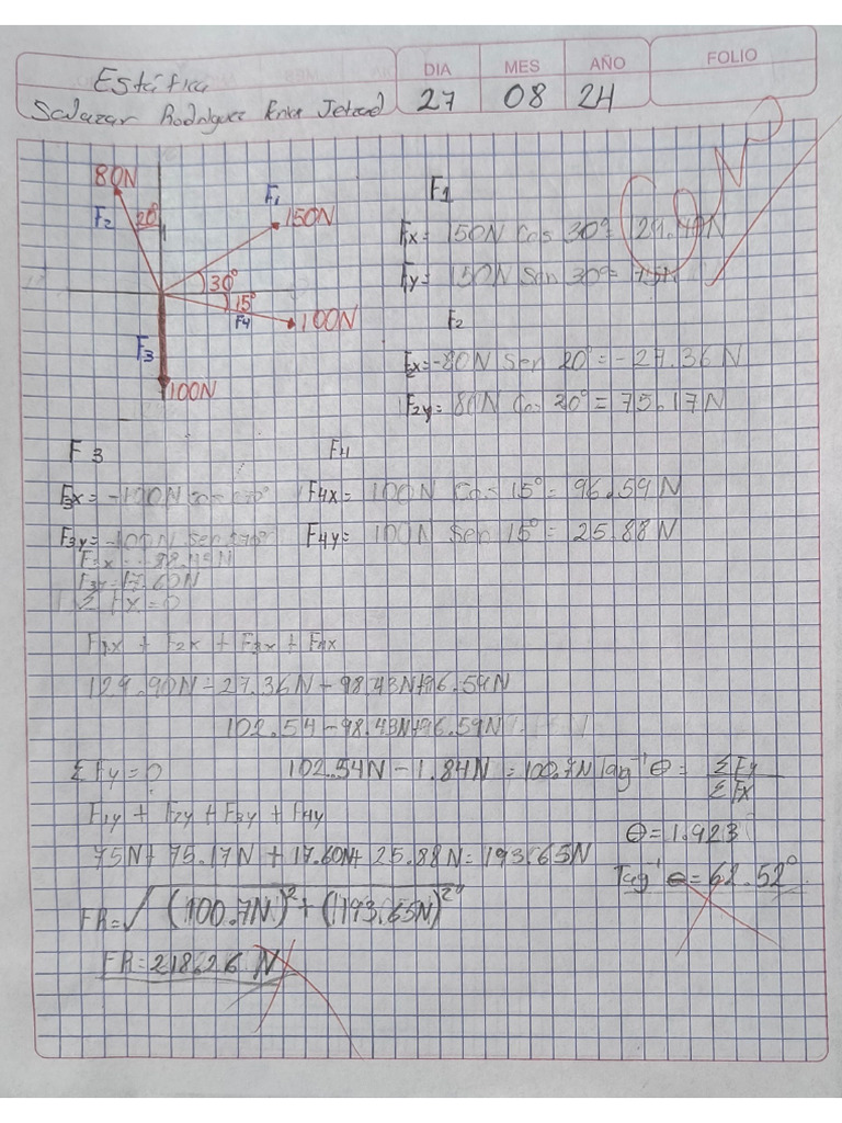 Vectores Fuerzas Coplanares | PDF
